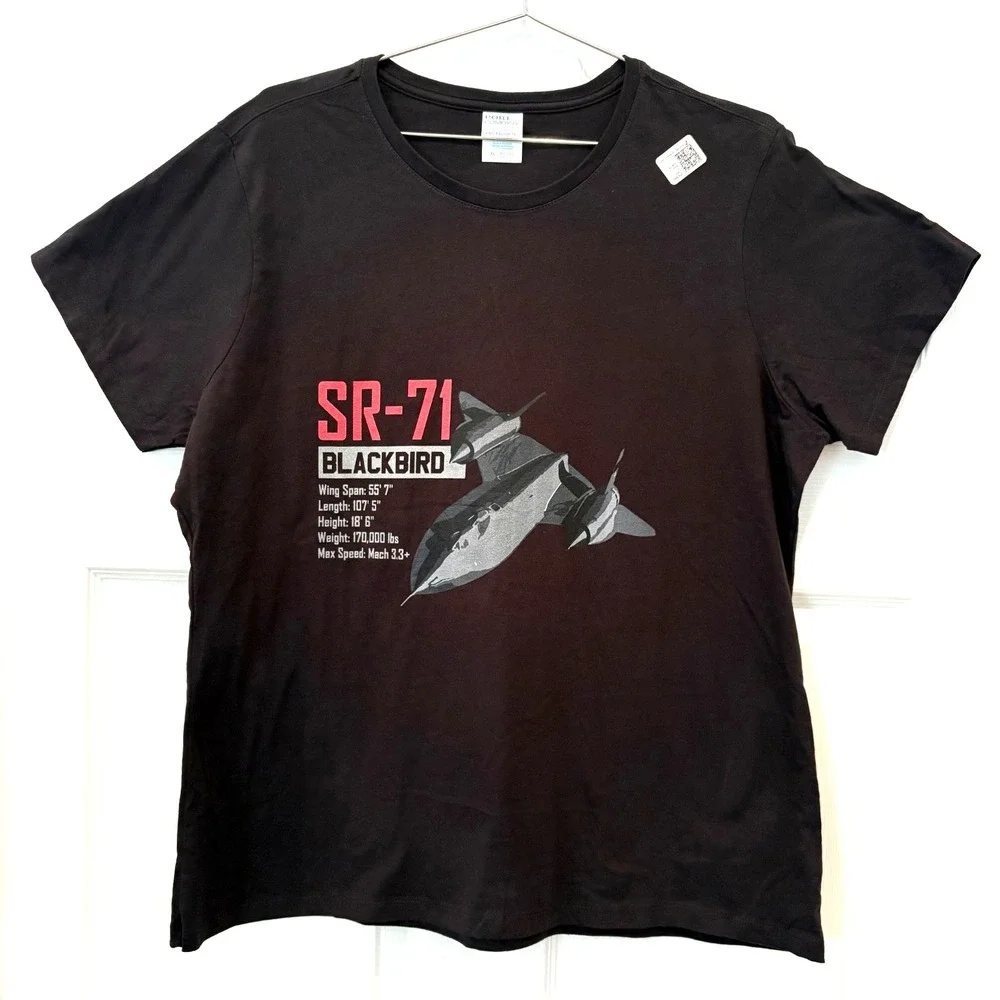 NWT!! SR-71 Blackbird Airplane Graphic T-Shirt‎ Women's XL Port & Company Tee